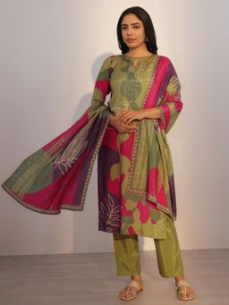 Libas - Green Abstract Printed Straight Kurta with Pant and Dupatta (Set of 3)