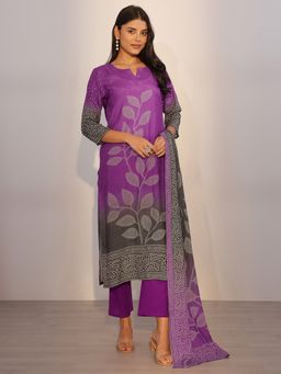 Libas - Purple Bandhani Printed Straight Kurta with Pant and Dupatta (Set of 3)