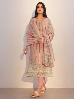 Libas - Pink Stripes Printed Straight Kurta with Pant and Dupatta (Set of 3)