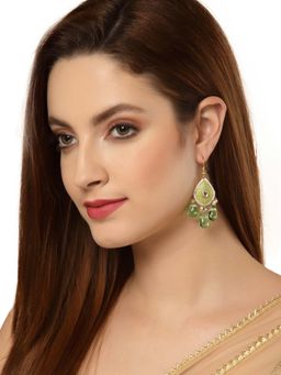 Dugran By Dugristyle - Green & Gold Meenakari Dangler Earrings
