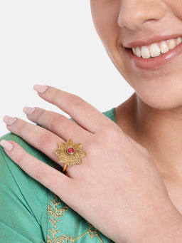 Estele - Gold Plated Exquisite Matte Finish Adjustable Finger Ring for Women