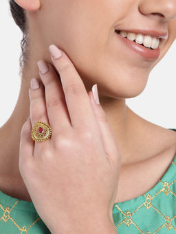 Estele - Gold Plated Drop Designer Matte Finish Adjustable Finger Ring for Women