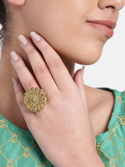 Estele - Gold Plated Flower Designer Matte Finish Adjustable Finger Ring for Women