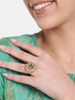 Estele - Gold Plated Flower Designer Matte Finish Adjustable Finger Ring for Women
