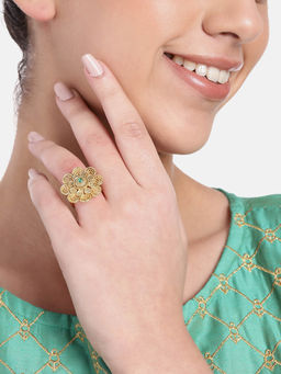 Estele - Gold Plated Blossom Matte Finish Adjustable Finger Ring for Women