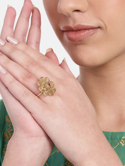 Estele - Gold Plated Blossom Matte Finish Adjustable Finger Ring for Women