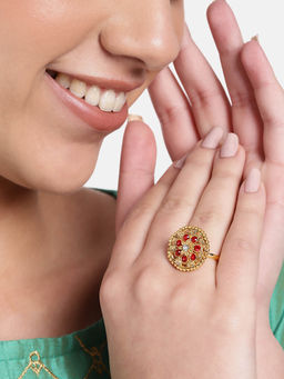 Estele - Gold Plated Flower Designer Matte Finish Adjustable Finger Ring for Women