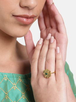 Estele - Gold Plated Flower Designer Matte Finish Adjustable Finger Ring for Women