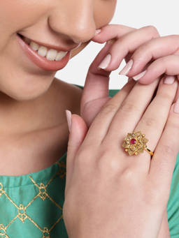 Estele - Gold Plated Flower Designer Matte Finish Adjustable Finger Ring for Women