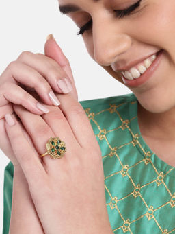 Estele - Gold Plated Flower Designer Matte Finish Adjustable Finger Ring for Women