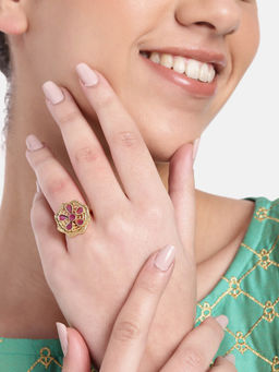 Estele - Gold Plated Flower Designer Matte Finish Adjustable Finger Ring for Women