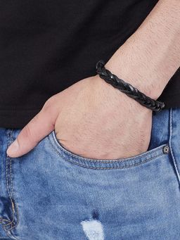 OOMPH - Black Braided Leather Handmade Wrap Bracelet