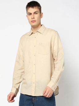 GAP - Beige Solid/Plain Collar Neck Full Sleeves Shirt
