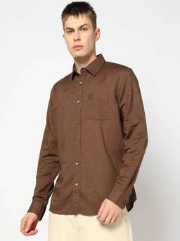 GAP - Brown Solid/Plain Collar Neck Full Sleeves Shirt
