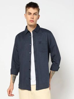 GAP - Navy Blue Solid/Plain Collar Neck Full Sleeves Shirt