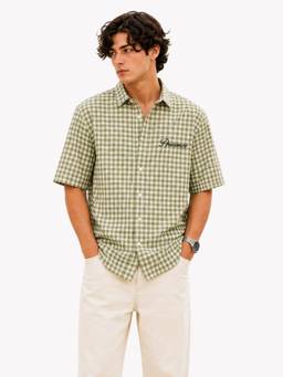 IZF - Olive Green Checked Cotton Relaxed Fit Casual Shirt
