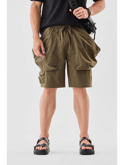 Snitch - Olive Textured Regular Casual Shorts for Men
