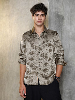 Campus Sutra - Men's Wenge Brown Faded-Flora Jacquard Shirt