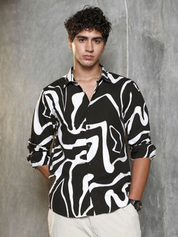 Campus Sutra - Men's Onyx Black Contrast-Graffiti Imprint Shirt