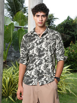 Campus Sutra - Men's Charcoal Black Fluid-Marble Textured Shirt