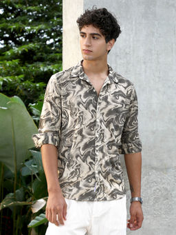 Campus Sutra - Men's Cloud Grey Fluid-Marble Shirt