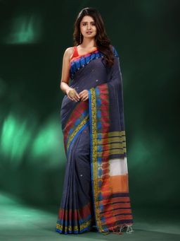 CHARUKRITI - Grey Handspun Cotton Soft Saree with Unstitched Blouse