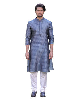 Manyavar - Grey Art Silk Festive Jacquard Kurta And Churidar (Set of 2)
