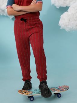 Instafab - Boys Maroon Red Chalk Striped Trackpants