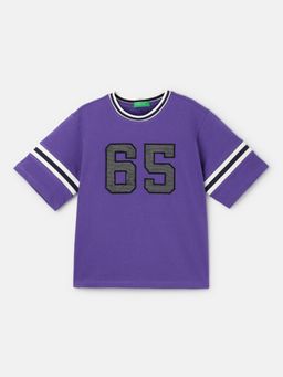 United Colors of Benetton - Purple Boxy Fit Crew Neck Applique Boys T-shirt