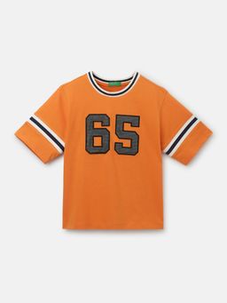 United Colors of Benetton - Orange Boxy Fit Crew Neck Applique Boys T-shirt