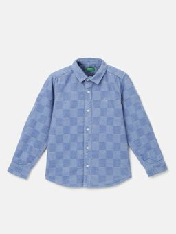 United Colors of Benetton - Blue Boys Regular Fit Spread Collar Checked Shirt