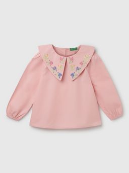 United Colors of Benetton - Girls Regular Fit Round Neck Embroidered Top