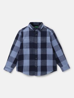 United Colors of Benetton - Navy Blue Boys Regular Fit Spread Collar Checked Shirt