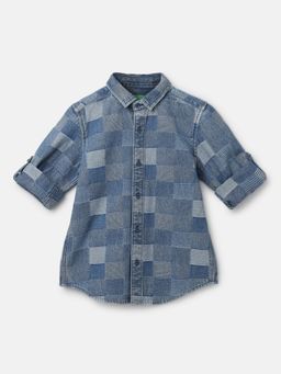 United Colors of Benetton - Blue Boys Regular Fit Spread Collar Checked Shirt