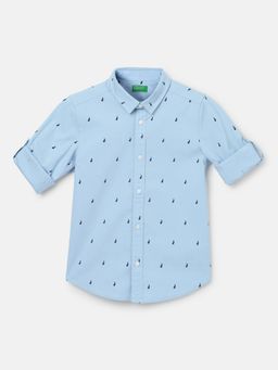 United Colors of Benetton - Black Boys Regular Fit Spread Collar Printed Shirt