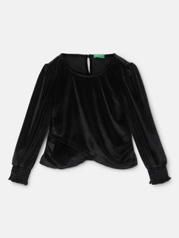 United Colors of Benetton - Black Girls Regular Fit Round Neck Solid Top