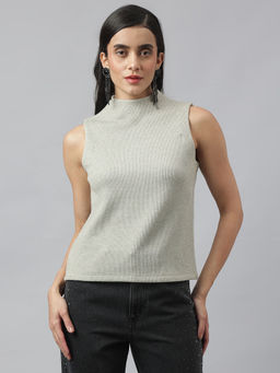 Latin Quarters - Women Grey Sleeveless Round Neck Solid Top