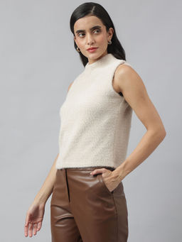 Latin Quarters - Women Beige Sleeveless Round Neck Solid Top