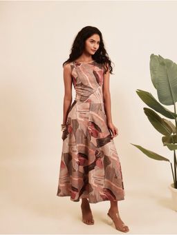 House of Bindiya - Brown Chaar Charm - Fluid Abstract Print Casual Dress
