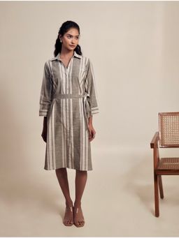 House of Bindiya - Grey Lines capes - Linen Knee Length Dress