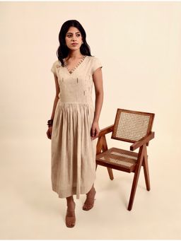 House of Bindiya - Beige Neutral Ground - Embroidered Summer Dress