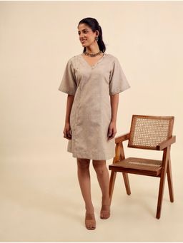 House of Bindiya - Beige The Subtle Stitch - Embroidered Linen Dress