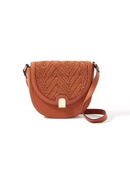 Accessorize London - womens Faux Leather Brown Weave Sling bag