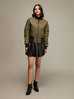 Twenty Dresses by Nykaa Fashion - Olive Green Ribbed Puffer Jacket