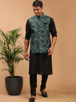 Vastramay - Men Green And Black Viscose Jacket, Kurta And Pyjama (Set of 3)