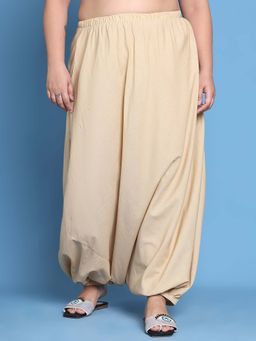 theRebelinme - Plus Size Women Beige Solid Cotton Harem Pant