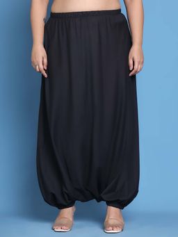 theRebelinme - Plus Size Women Black Solid Cotton Harem Pant