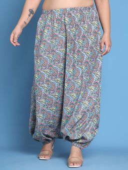 theRebelinme - Plus Size Women Grey Floral Printed Cotton Harem Pant