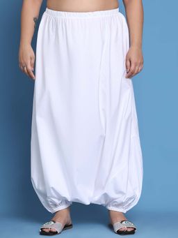 theRebelinme - Plus Size Women White Solid Cotton Harem Pant