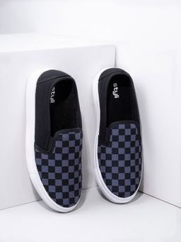 Styli - Men Checkerboard Slip On Grey Sneakers